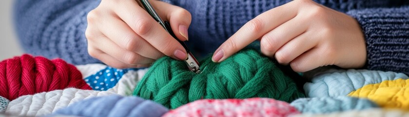 A close-up of hands crafting with yarn, showcasing the art of knitting and the joy of creative hobbies.