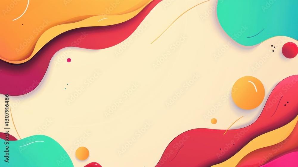 Poster a vibrant abstract illustration featuring dynamic wave patterns and colorful circles that evoke a se