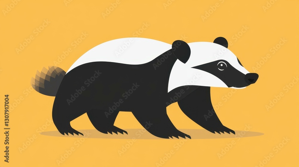 Poster vibrant vector art of a badger set against a clean, minimalist background to highlight its unique fe