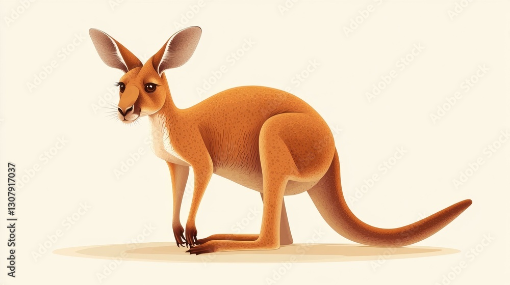 Poster a basic kangaroo with a pouch, illustrated in a minimalist style featuring clean lines and simple sh