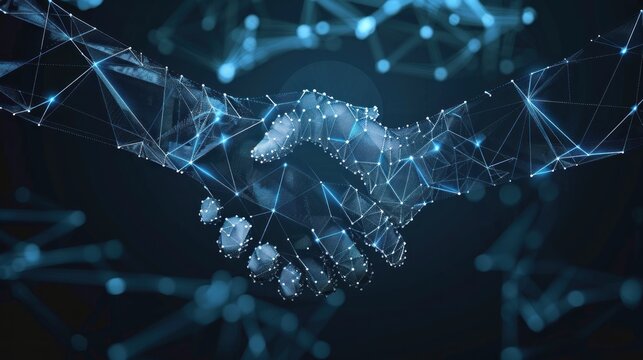 Digital handshake depicting partnership and networking in technology domain