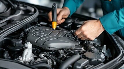 A mechanic works on an automobile engine, demonstrating hands-on skills and precision in automotive repair.