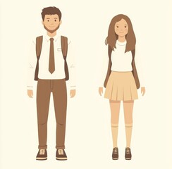 Obraz premium a male and female student in uniforms with backpacks. 