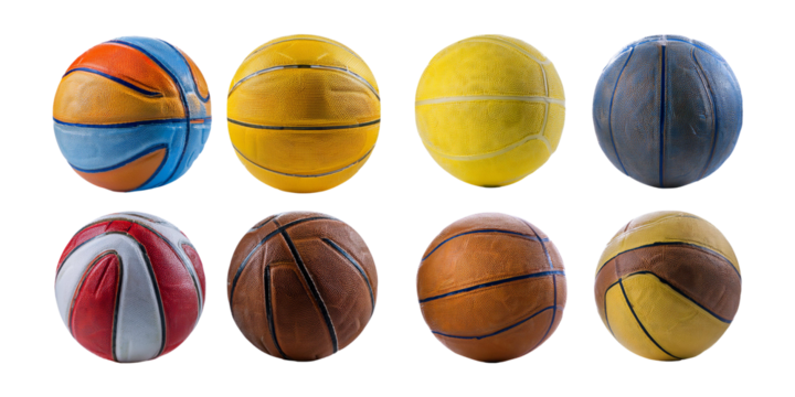 Colorful Collection of Various Basketballs on a White Background