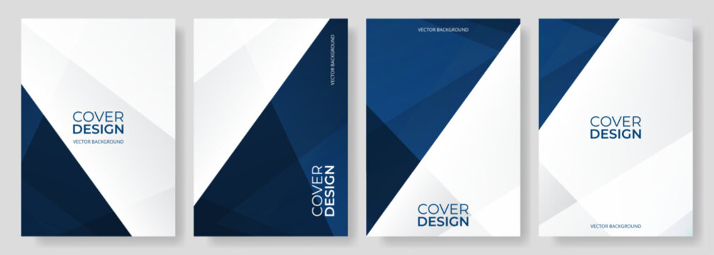 Blue and white abstract modern poster or vertical background vector set. A4 resolution polygonal elegant cover design for brochure, book, flyer, poster, background, banner, annual report presentation.