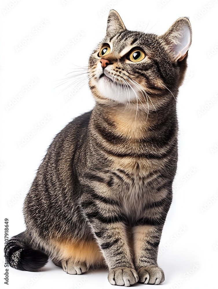 Aufkleber striking portrait of a curious tabby cat gazing upwards with bright eyes and vibrant fur patterns on
