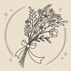 vector botanical plant and flower for logo and t-shirt