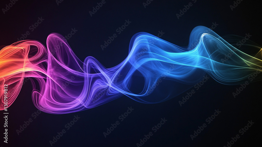Poster a flowing multicolored smoke wave in blue purple and orange creating a dynamic abstract motion effec