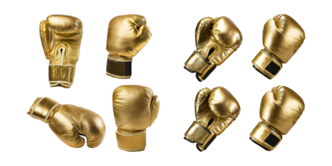 Golden Boxing Gloves Collection on a Transparent Background