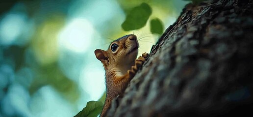 Obraz premium Curious Squirrel on Tree Trunk (1)