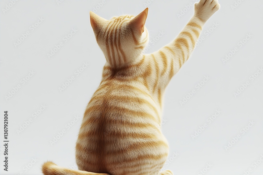 Aufkleber charming ginger cat stretching its paw towards a bright light in a serene space : generative ai
