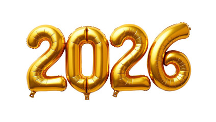 Happy New Year 2026 Made Of Golden Balloon isolated on transparent background, PNG 