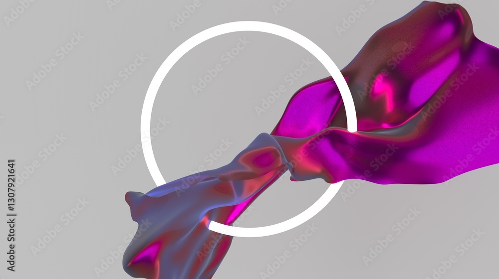 Poster 3D illustration of a dynamic, flowing magenta shape intertwined with a white circle on a neutral background. The design emphasizes modern, abstract aesthetics with a sense of motion and creativity.