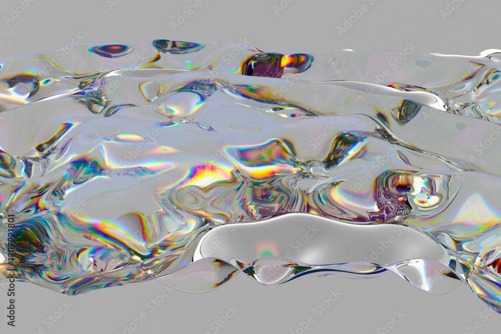 Aufkleber 3d illustration of fluid, iridescent shapes with rainbow reflections, creating a mesmerizing and abs