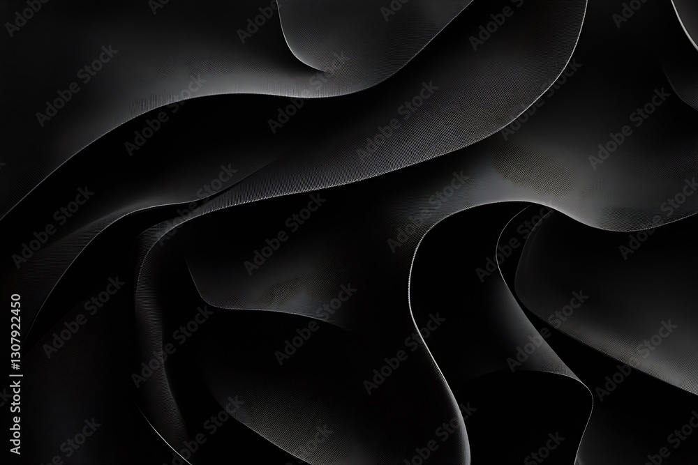 Poster flowing black fabric with soft curves and elegant folds creating dramatic shadows for depth and vari