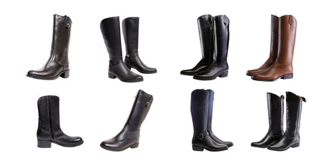 Stylish Long Boots Collection for Fashion Enthusiasts and Shoemakers, isolated on transparent background