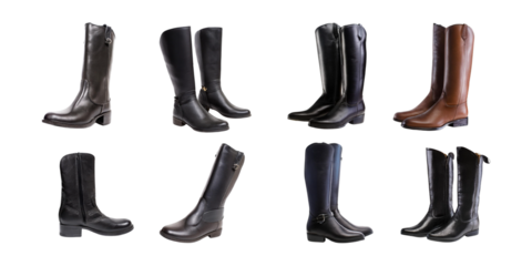 Stylish Long Boots Collection for Fashion Enthusiasts and Shoemakers, isolated on transparent background