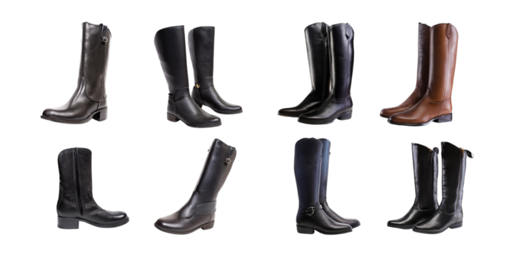 Stylish Long Boots Collection for Fashion Enthusiasts and Shoemakers, isolated on transparent background