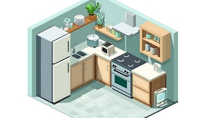Isometric Small Kitchen Interior Design