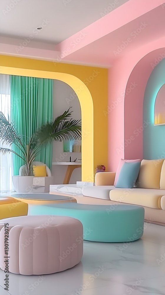 Poster vibrant and playful living room with colorful decor elements creating an inviting modern feel : gene