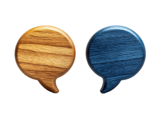 Wooden Speech Bubbles in Two Colors, Brown and Navy Blue