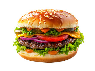 Delicious cheeseburger ready to be devoured.