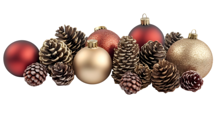 Christmas Ornaments and Pine Cones Decor Isolated on White Background