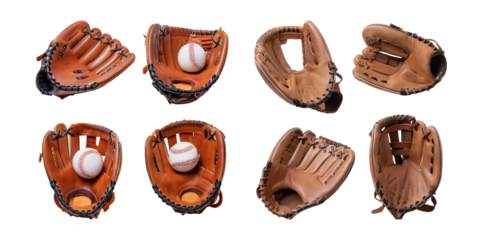 Assorted Baseball Gloves with Baseballs on White Background