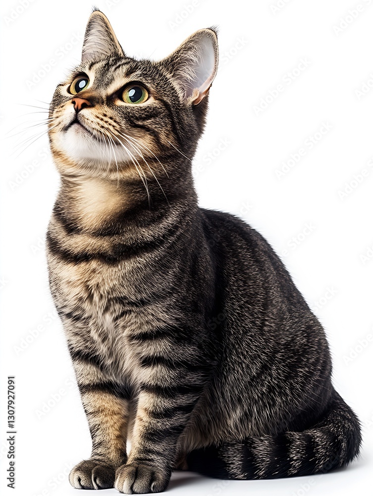 Poster charming image of a striped tabby cat looking thoughtfully upwards showcasing its beautiful fur and 