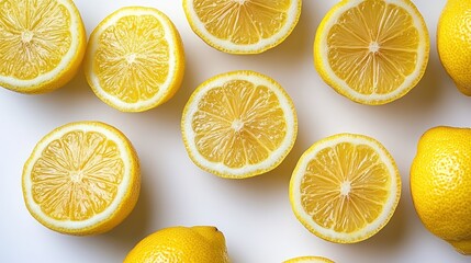 Fototapeta premium Sliced lemons arranged on white background