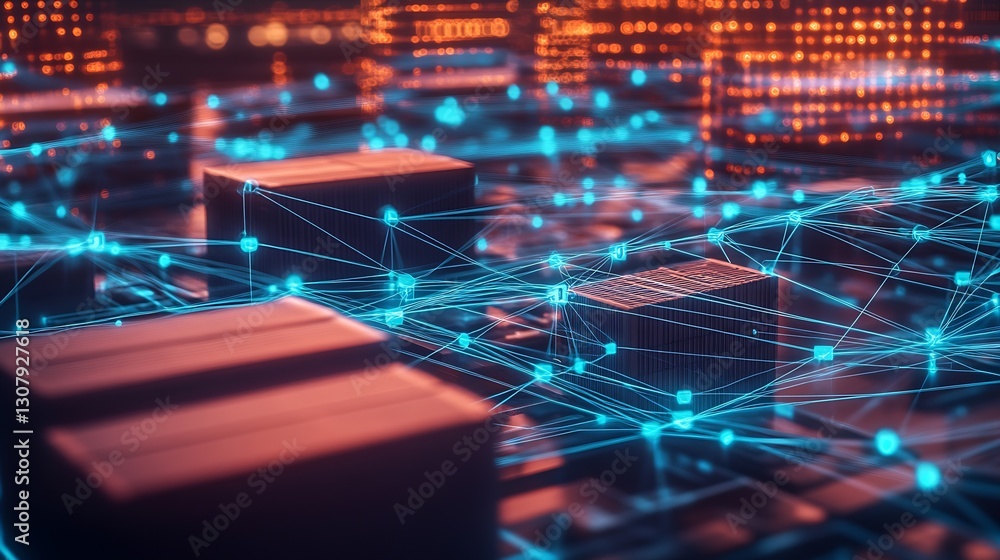 Aufkleber intricate network of connections in a digital landscape with illuminated data points and shipping co