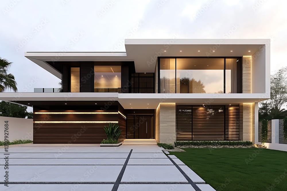 Poster luxurious modern house with sleek lines and expansive glass windows surrounded by nature : generativ