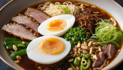 Authentic Asian Ramen with Braised Beef, Egg, and Fiery Chili Broth