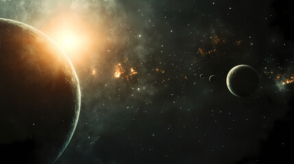 A realistic photo of the solar system with all planets and the sun in space. Infinite - Universe. Illustration