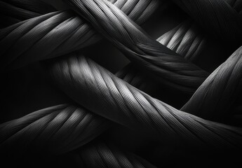 Obraz premium Intricate Patterns of Twisted Fibers with Dramatic Lighting and Textures Highlighting Softness and Strength in Monochromatic Tones