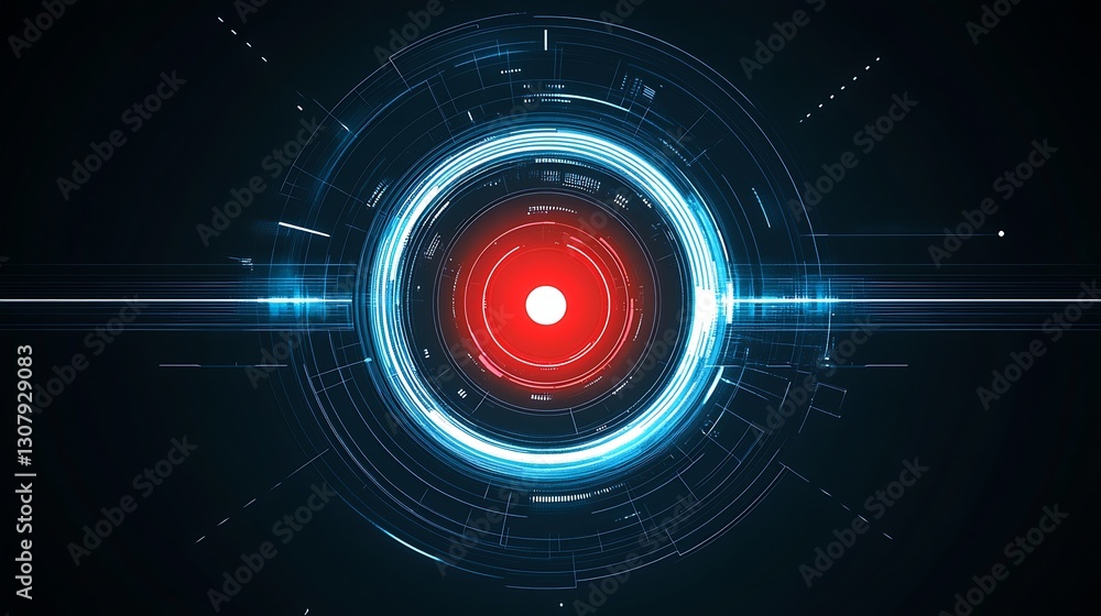 Poster Advanced futuristic design showcasing a glowing circle and data elements in a dark environment : Generative AI