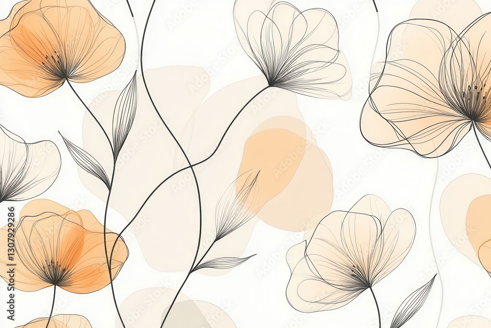 Poster delicate botanical line art showcasing modern floral patterns on a white background for minimalist e