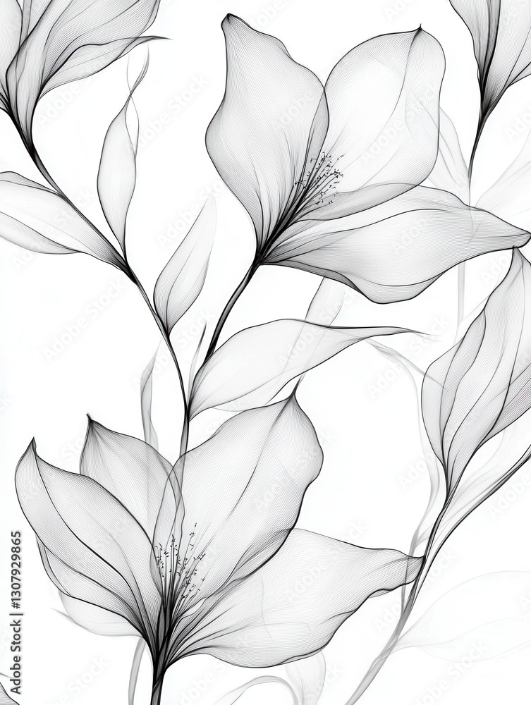 Poster delicate botanical line art displaying minimalist floral patterns on a clean white background for mo