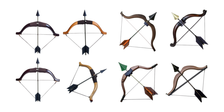 Colorful Archery Bows and Arrows Set for Digital Art Design