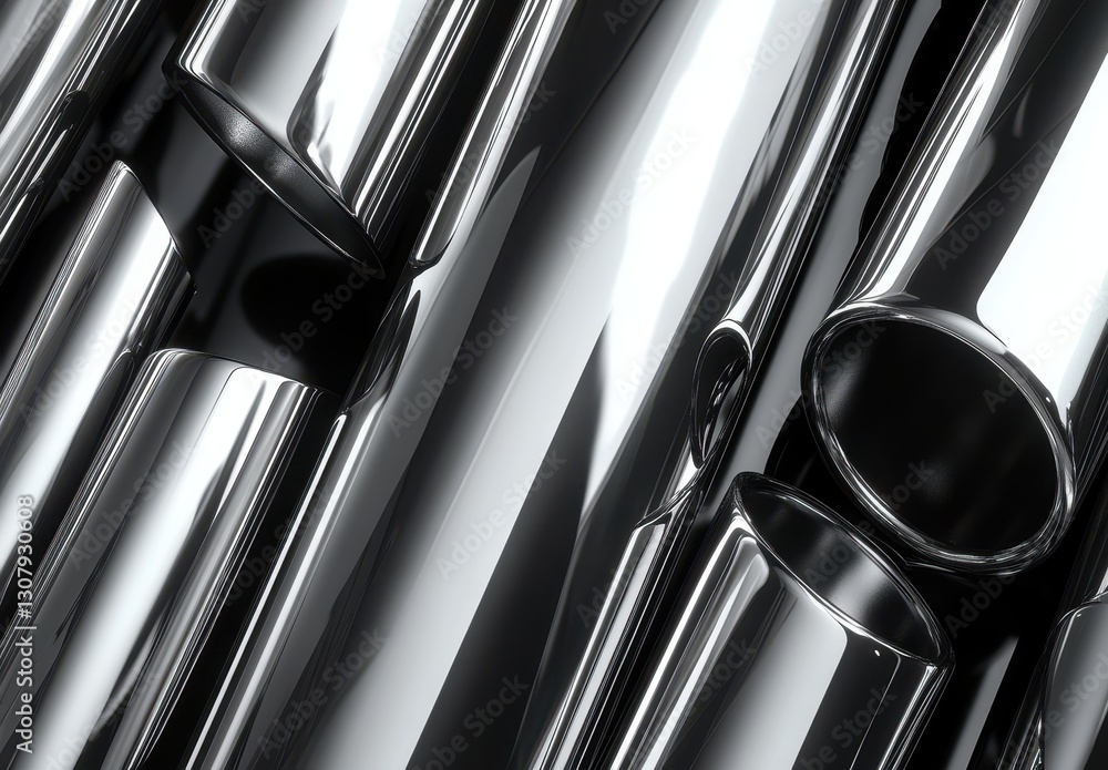 Poster modern abstract metallic pipes with reflective surfaces creating a unique visual texture and intrica