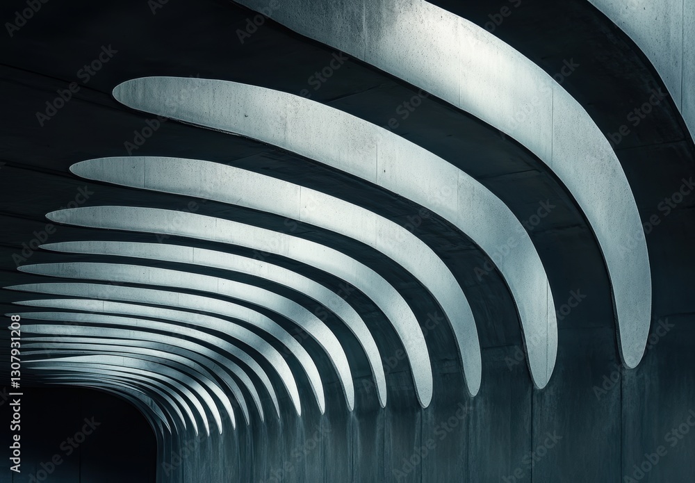Poster modern architectural design featuring dramatic curved lines and minimalistic lighting creating a str