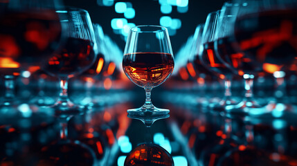 Elegante Gläser mit braunem Getränk auf reflektierendem Tisch