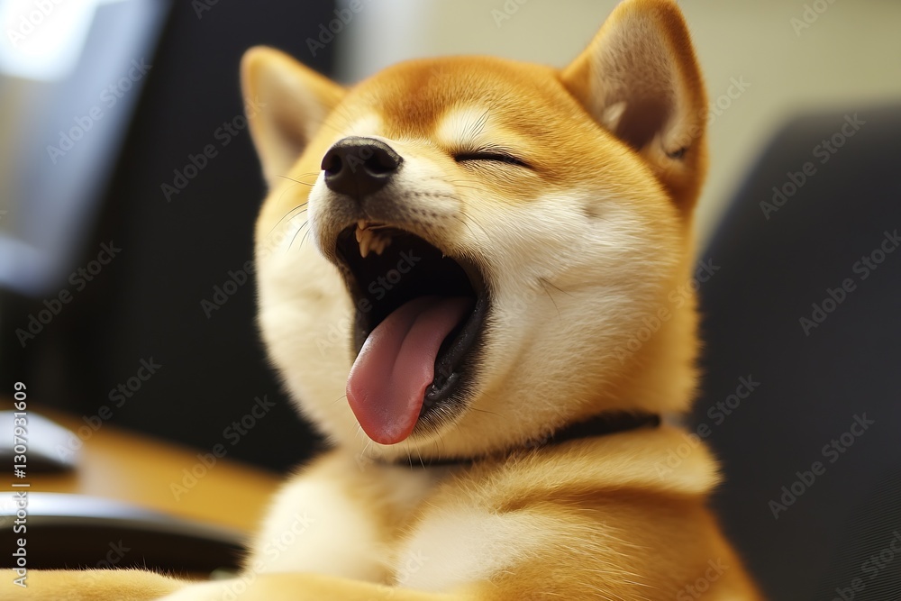 Poster charming shiba inu dog yawning contently with a relaxed demeanor and sweet expression : generative a