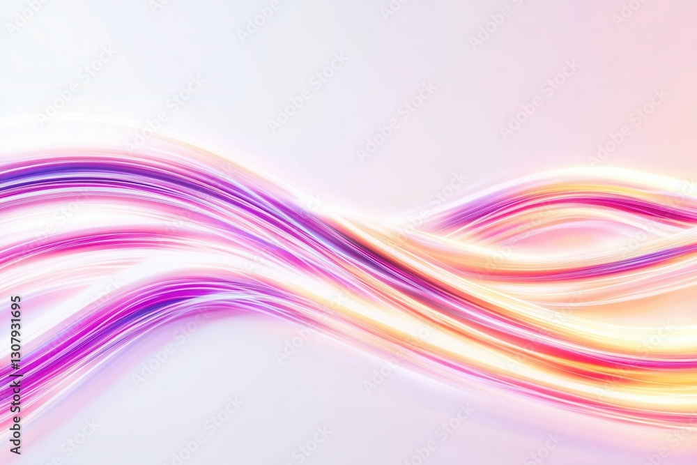 Poster glowing neon lines create an elegant composition on a smooth white background in futuristic digital 