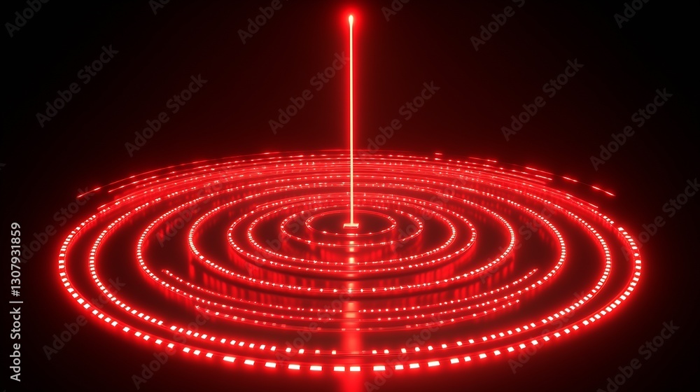 Fototapete Stunning abstract design featuring bright red light beams and circular patterns in a dark background : Generative AI