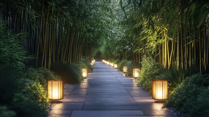 Fototapeta premium Zielony ogród z lampionami