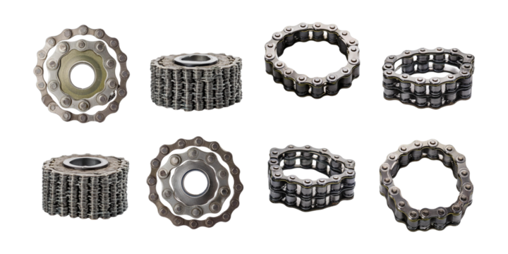 Detailed Collection of Bicycle Chain Links and Components for Mechanics, isolated on transparent background