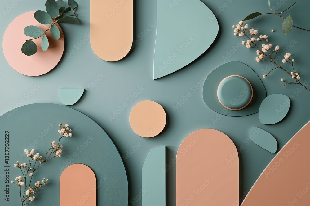 Poster elegant branding with muted teal and soft apricot shapes for aesthetic design and visual harmony