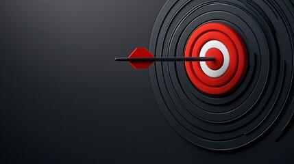 Red and Black Dart Board with Arrow Hitting the Center Target Accurately : Generative AI