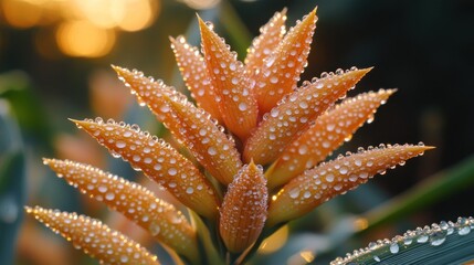 Dew-kissed orange flower buds at sunrise